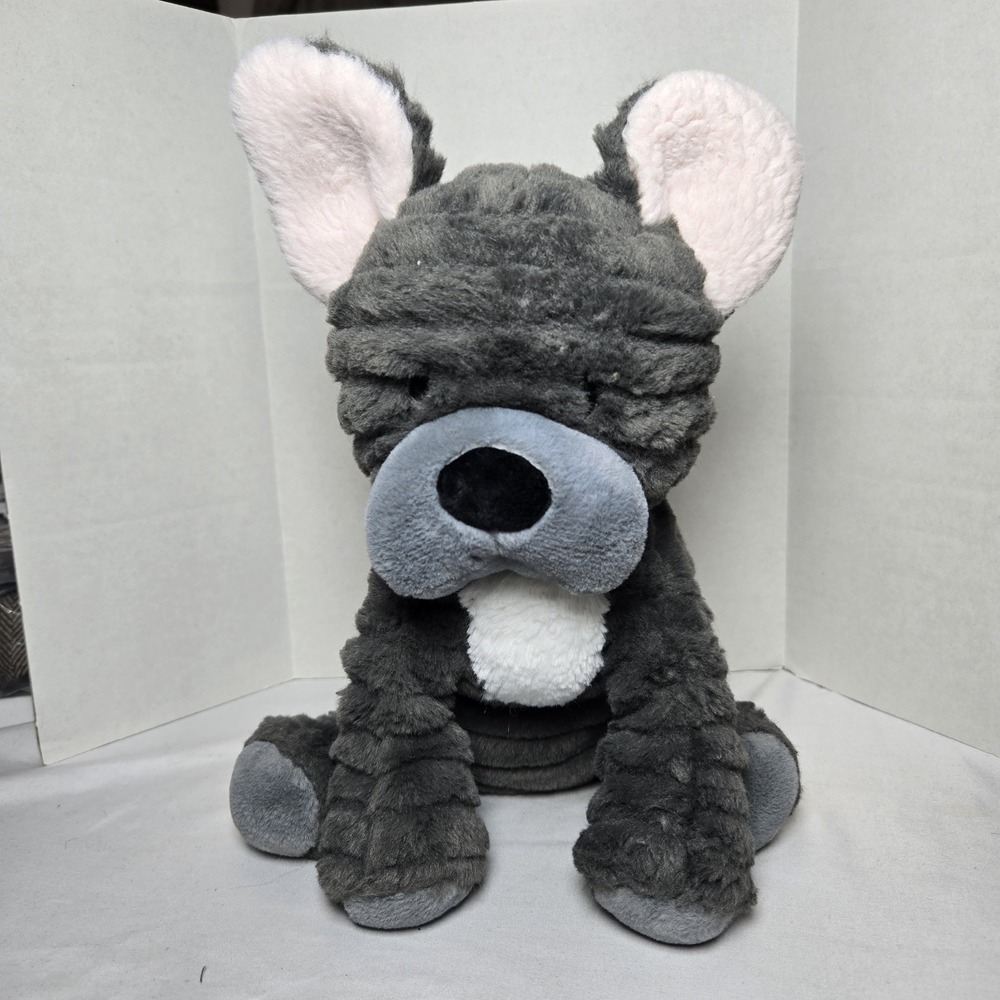 GUND Velvet French Bulldog Puppy Dog Gray Ribbed Plush Stuffed Animal 6065323